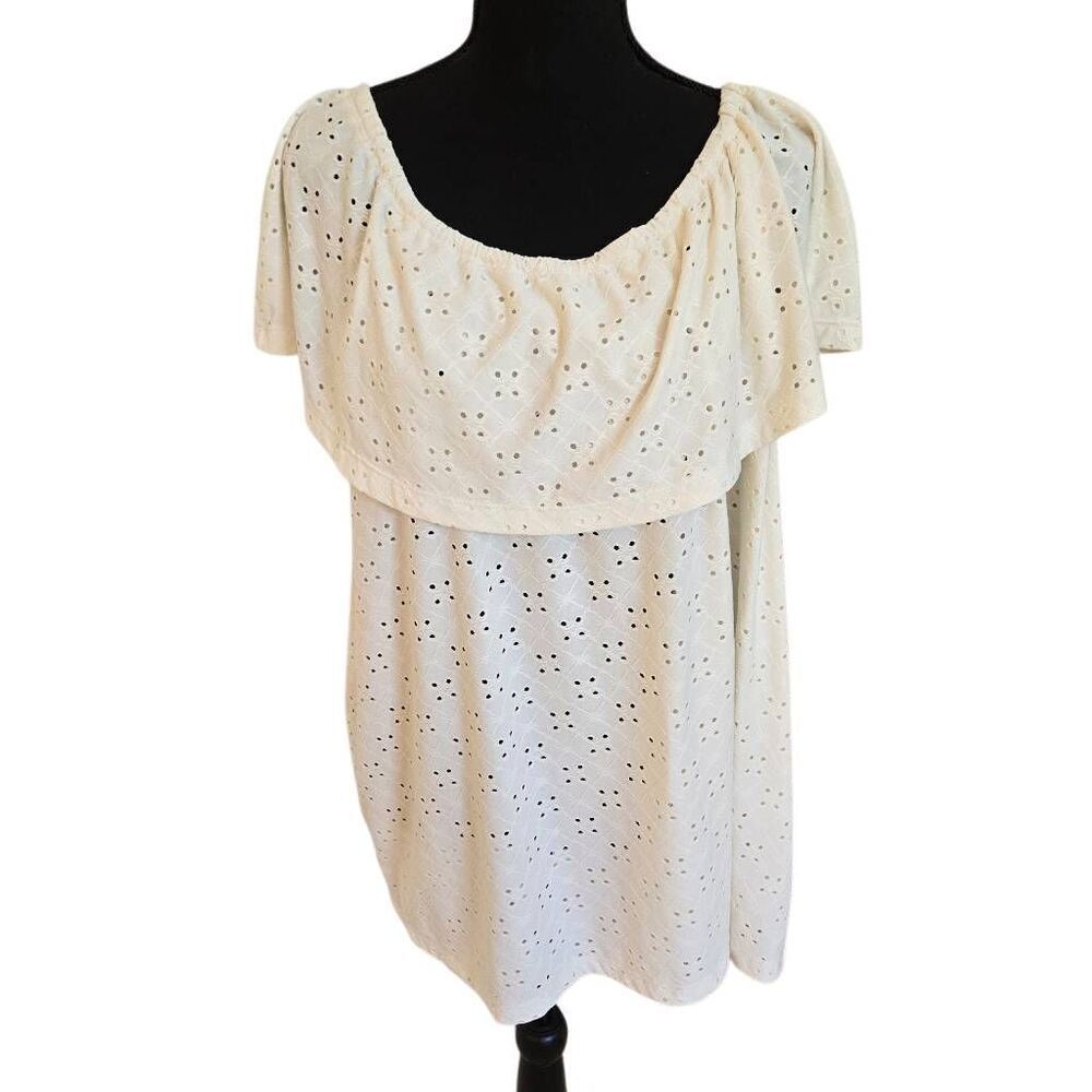 Multiples Womens Eyelet Off The Shoulder Ruffled Blouse Top Ivory Size 1X